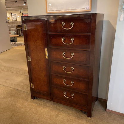 Dark Lacquered Wood w/ Gold Accent Chinoiserie 6 Drawer 1 Door Gentlemans Dresser C HIGHBOYS