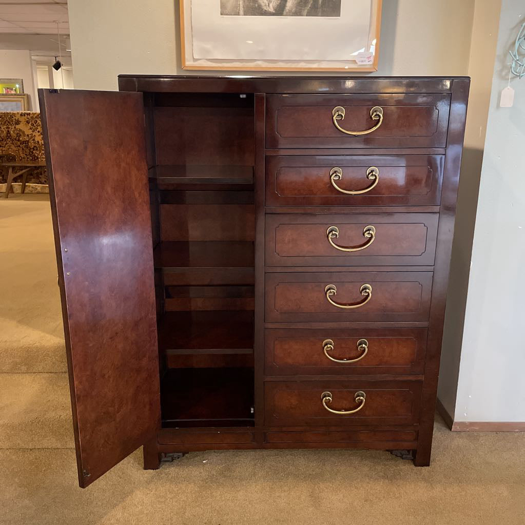 Dark Lacquered Wood w/ Gold Accent Chinoiserie 6 Drawer 1 Door Gentlemans Dresser C HIGHBOYS