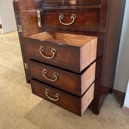 Dark Lacquered Wood w/ Gold Accent Chinoiserie 6 Drawer 1 Door Gentlemans Dresser C HIGHBOYS