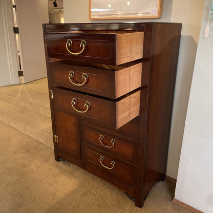 Dark Lacquered Wood w/ Gold Accent Chinoiserie 6 Drawer 1 Door Gentlemans Dresser C HIGHBOYS