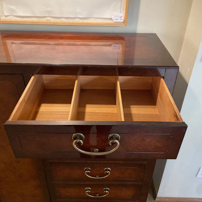 Dark Lacquered Wood w/ Gold Accent Chinoiserie 6 Drawer 1 Door Gentlemans Dresser C HIGHBOYS