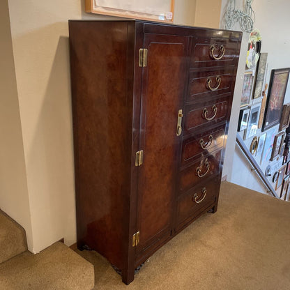 Dark Lacquered Wood w/ Gold Accent Chinoiserie 6 Drawer 1 Door Gentlemans Dresser C HIGHBOYS