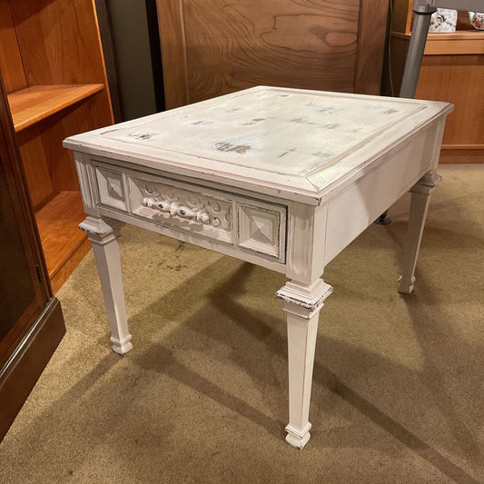 Painted White One Drawer Carved Side Table C SIDE TABLES