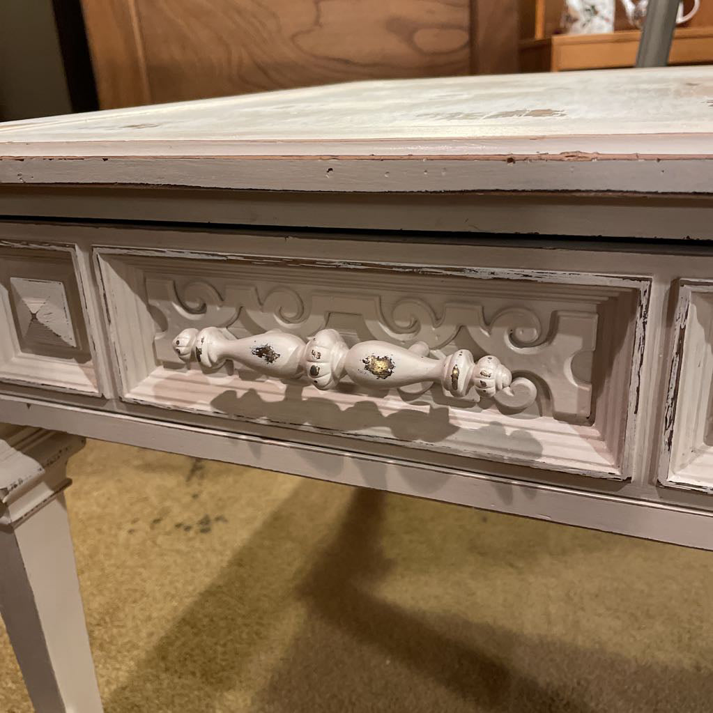 Painted White One Drawer Carved Side Table C SIDE TABLES