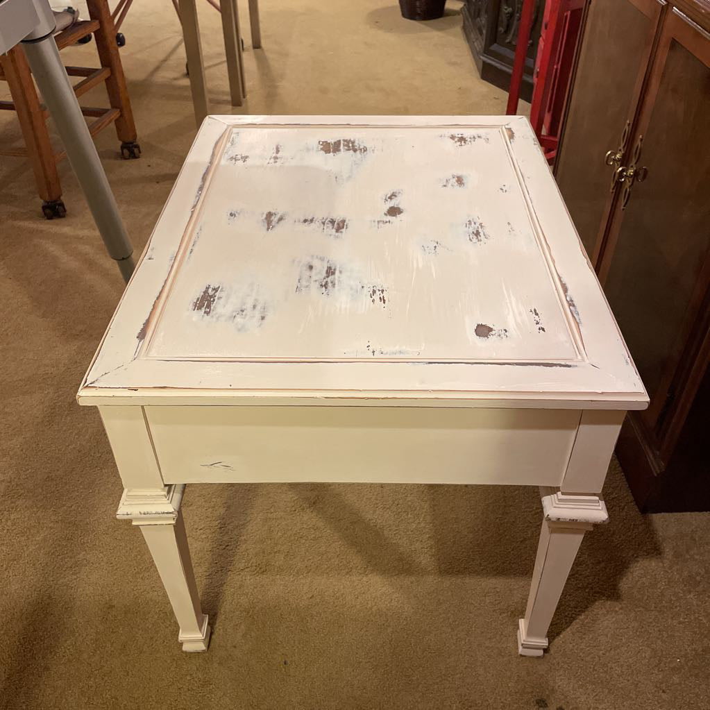 Painted White One Drawer Carved Side Table C SIDE TABLES