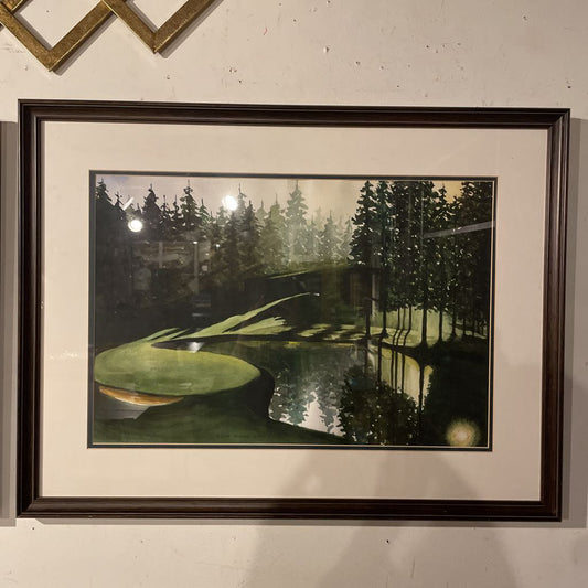 Golf Course Pond with Shady Trees Watercolor Art ART