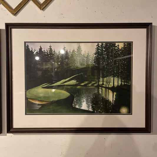 Golf Course Pond with Shady Trees Watercolor Art ART