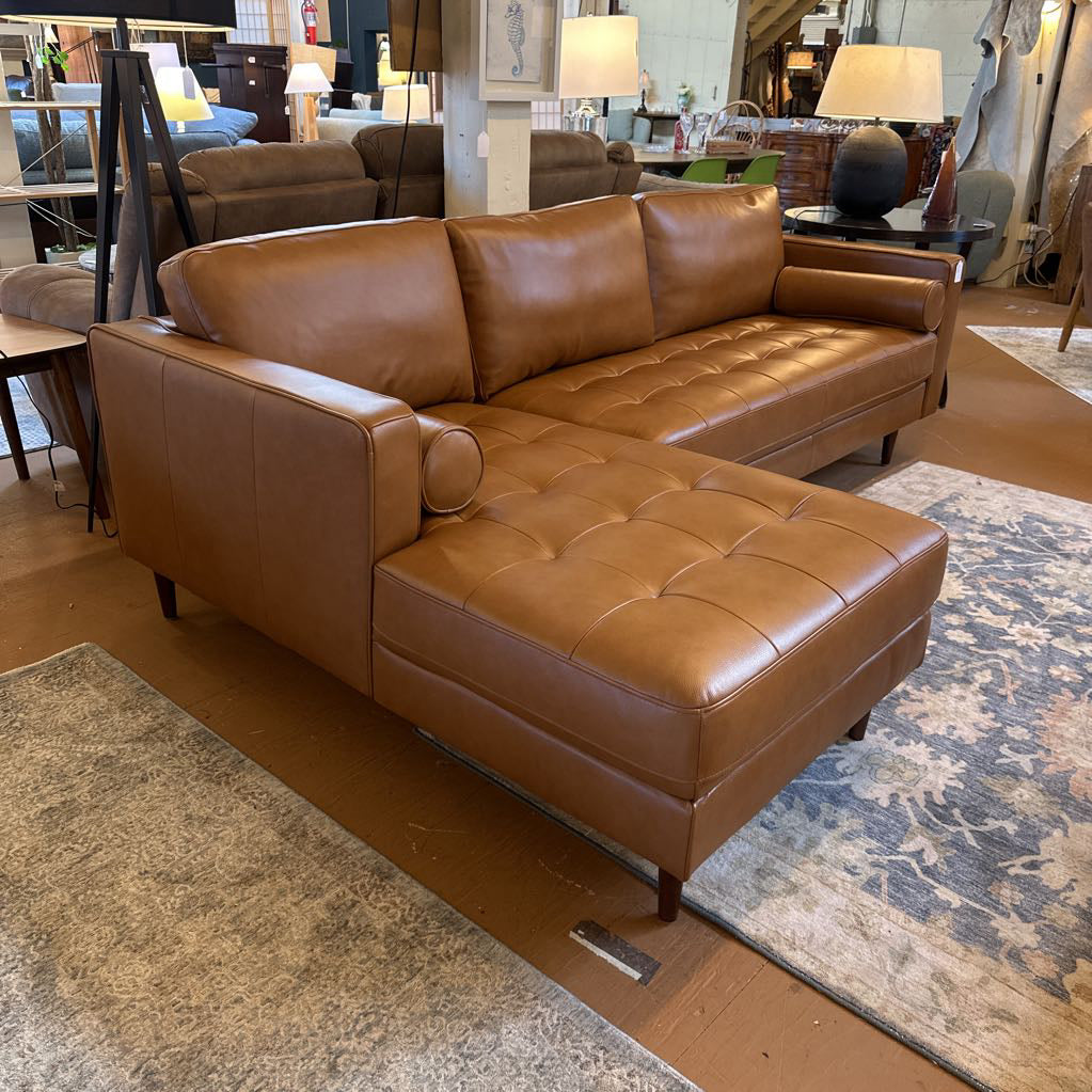 Malmo Chestnut Leather LAF Chaise Sectional U SECTIONALS LAF