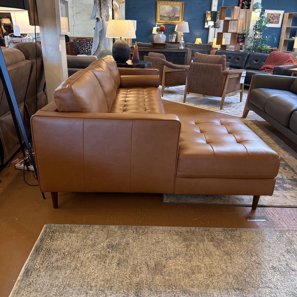 Malmo Chestnut Leather LAF Chaise Sectional U SECTIONALS LAF