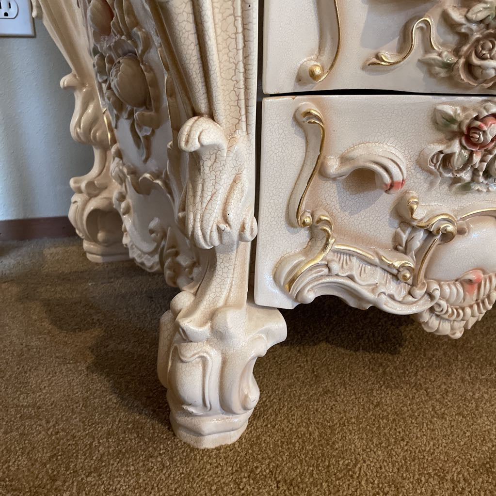 Ornate Rococo Style 3 Drawer Nightstand w/ Floral Motifs – Ballard
