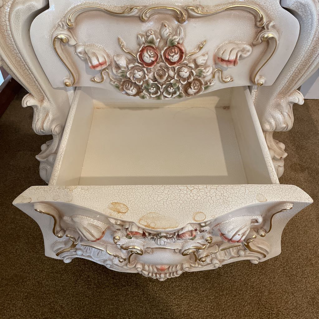 Ornate Rococo Style 3 Drawer Nightstand w/ Floral Motifs – Ballard