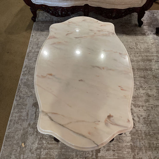 Ornate Carved Wood Stone Top Coffee Table C COFFEE TABLES