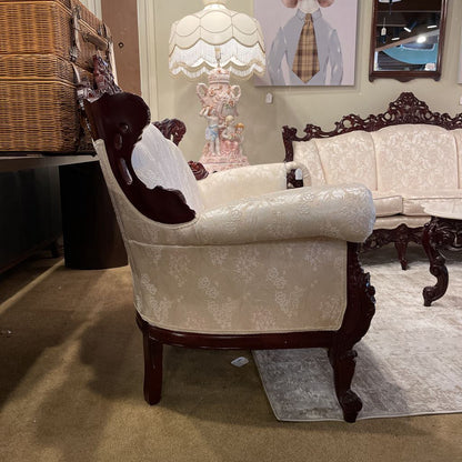 Intricately Carved Wood Victorian Style 2 Seat Settee w Cream Floral Upholstery U SOFAS