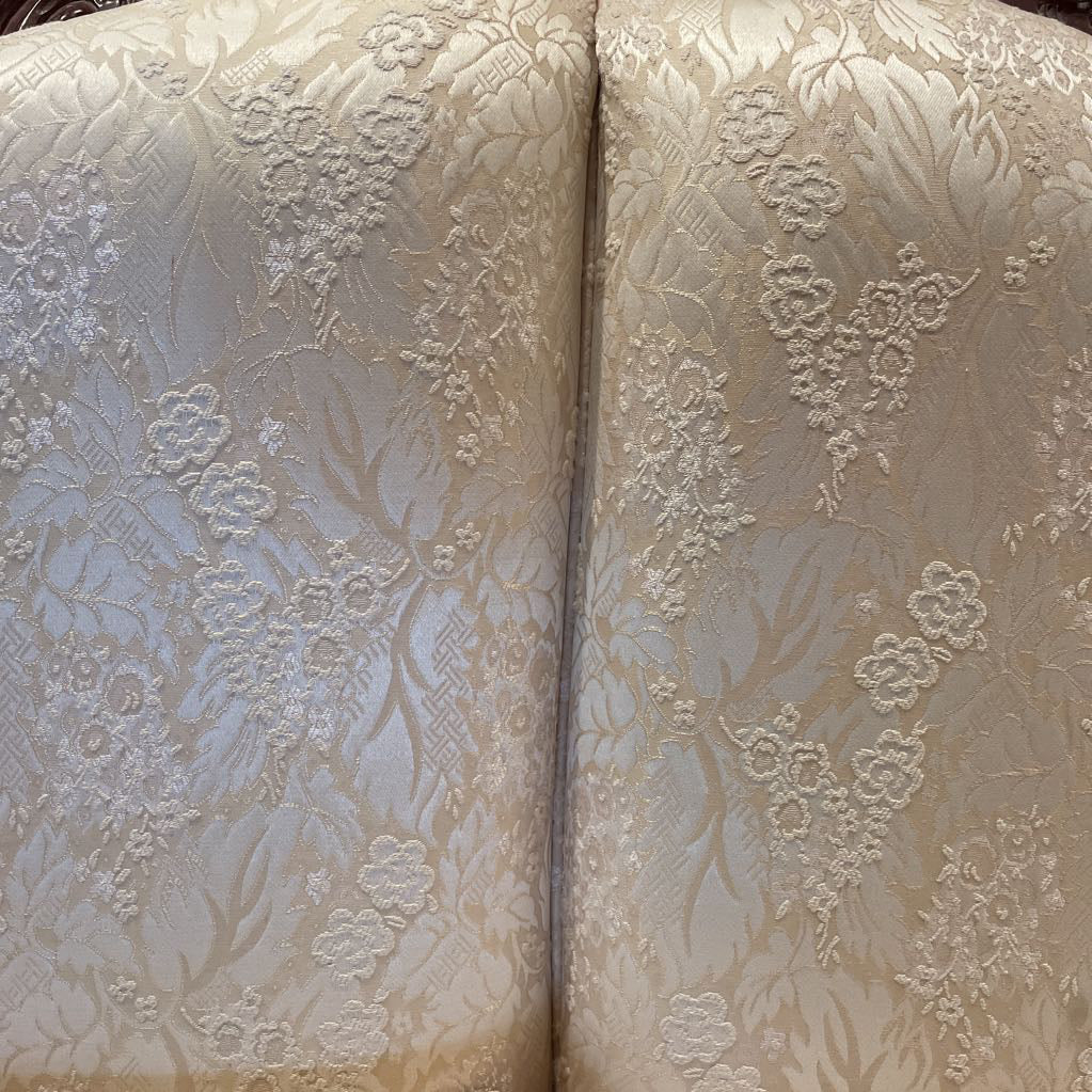 Intricately Carved Wood Victorian Style 2 Seat Settee w Cream Floral Upholstery U SOFAS