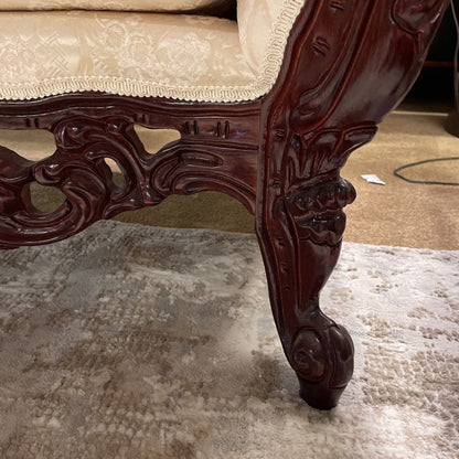 Intricately Carved Wood Victorian Style 2 Seat Settee w Cream Floral Upholstery U SOFAS