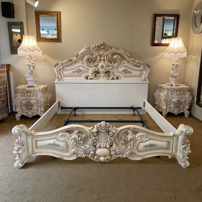 Ornate Rococo Style Queen Bed Frame w/ Floral Motifs C BED FRAMES
