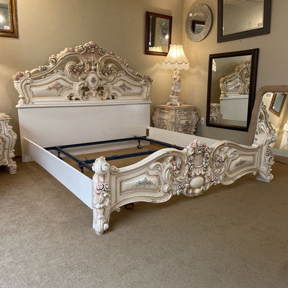 Ornate Rococo Style Queen Bed Frame w/ Floral Motifs C BED FRAMES