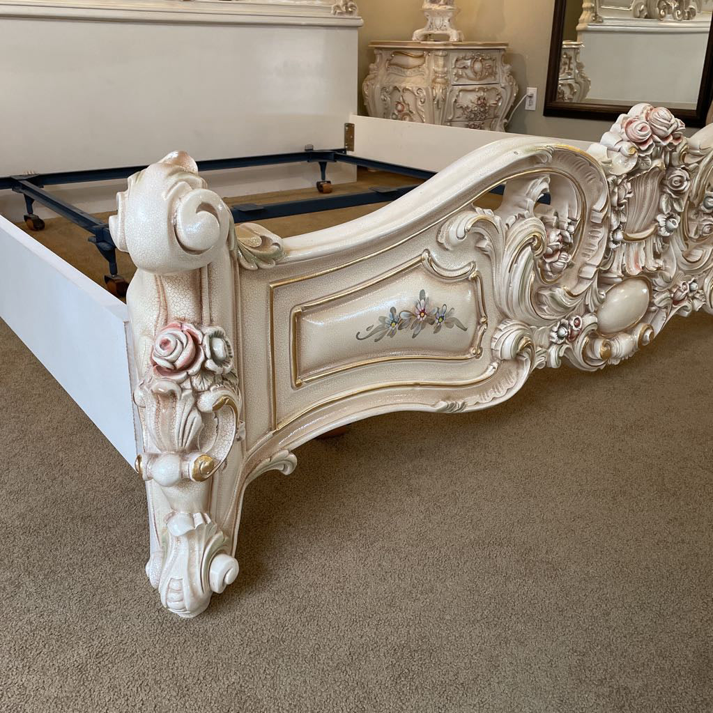 Ornate Rococo Style Queen Bed Frame w/ Floral Motifs C BED FRAMES