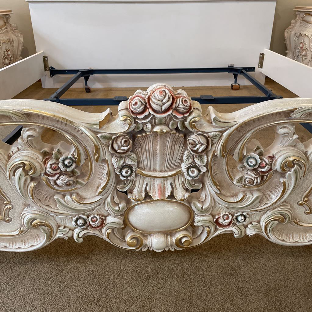 Ornate Rococo Style Queen Bed Frame w/ Floral Motifs C BED FRAMES