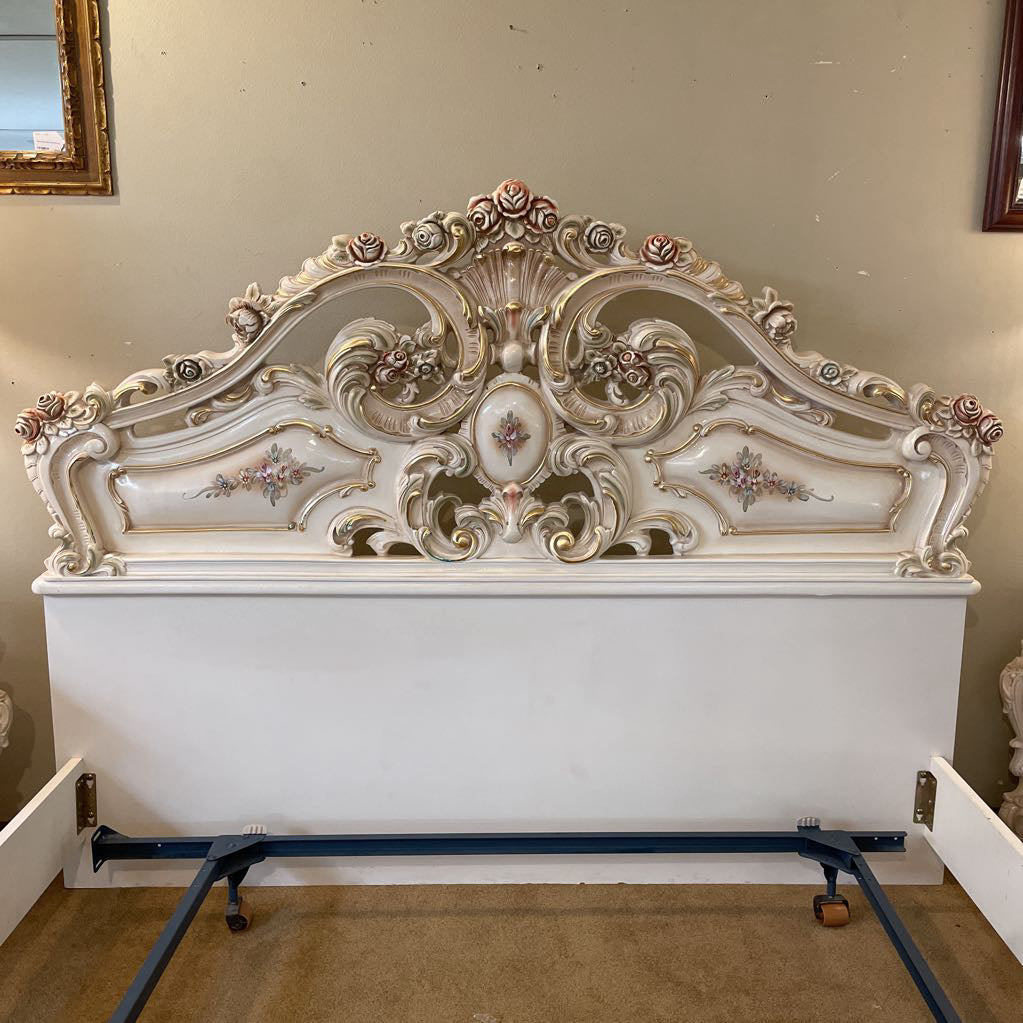 Ornate Rococo Style Queen Bed Frame w/ Floral Motifs C BED FRAMES