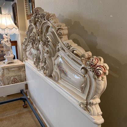 Ornate Rococo Style Queen Bed Frame w/ Floral Motifs C BED FRAMES