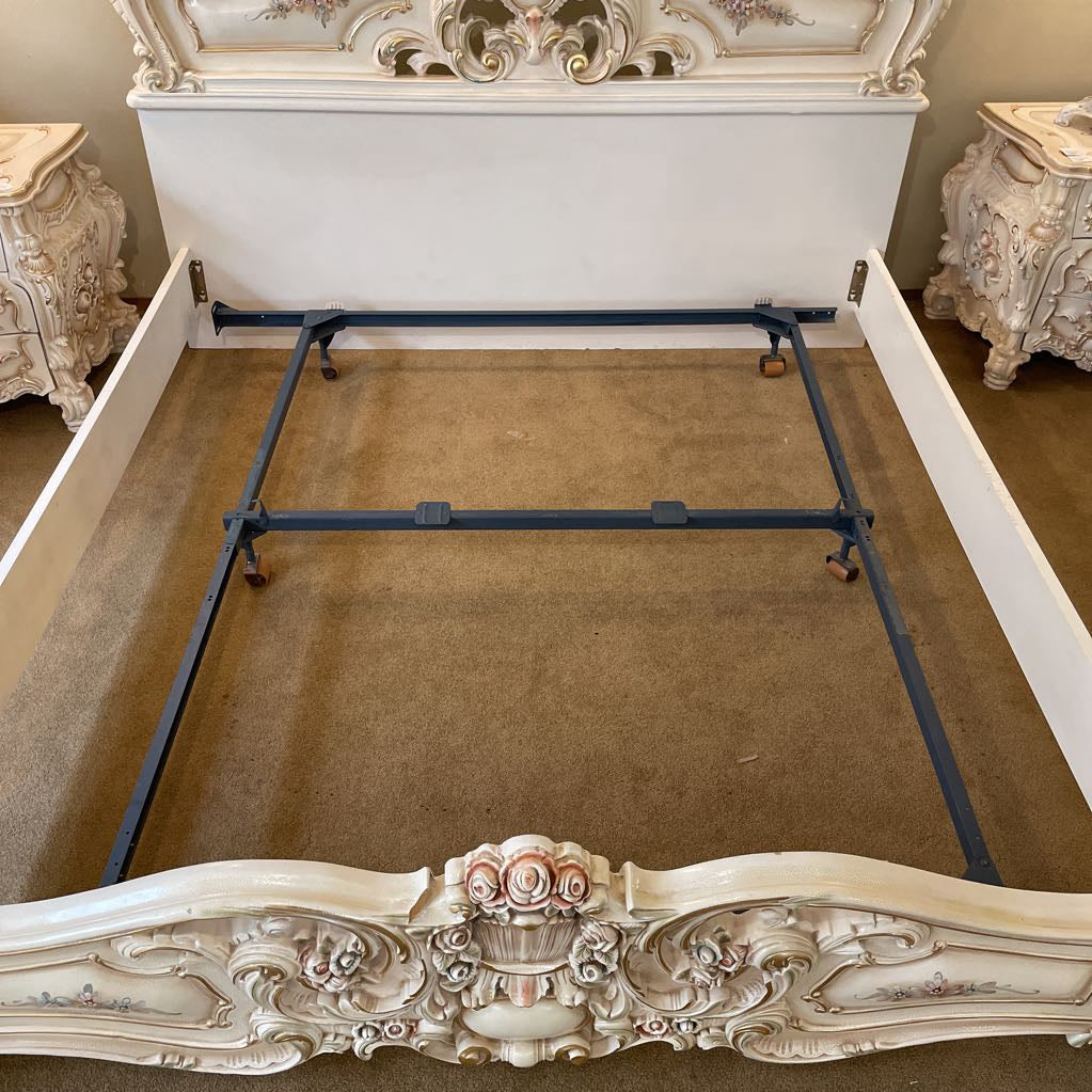 Ornate Rococo Style Queen Bed Frame w/ Floral Motifs C BED FRAMES