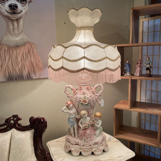 Italian Capodimonte Pink Cherub Table Lamp LAMPS