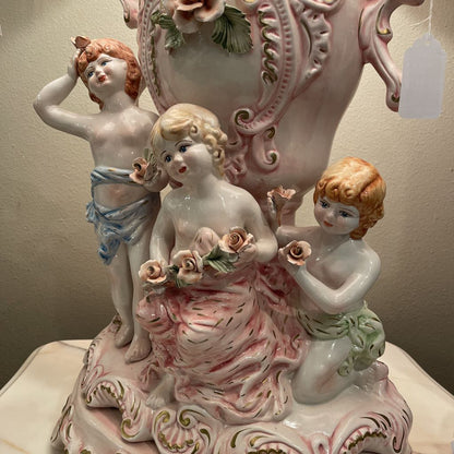 Italian Capodimonte Pink Cherub Table Lamp LAMPS