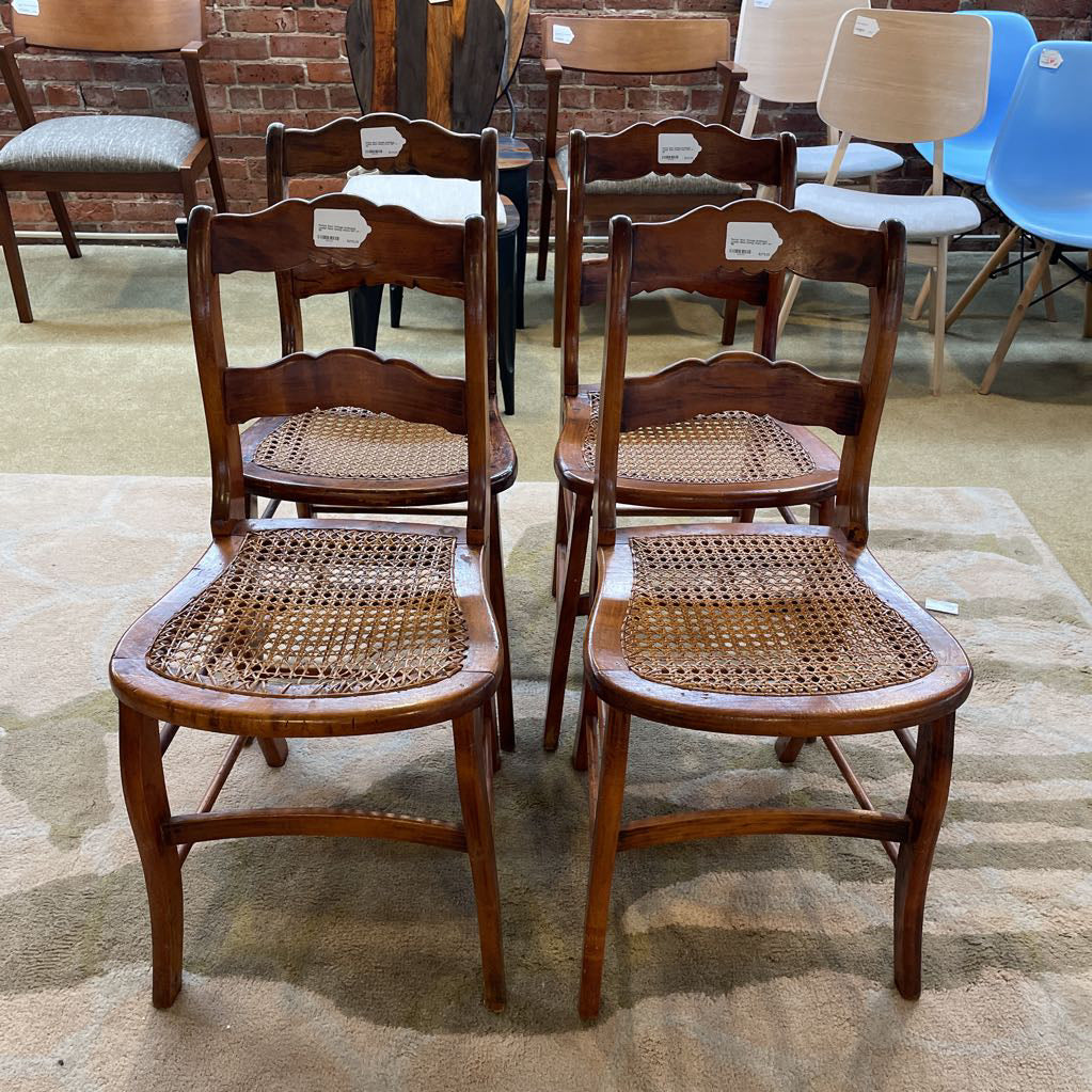 Rattan Seat Vintage Scalloped Ladder Back Dining Chairs SET of 4 C DINING CHAIRS