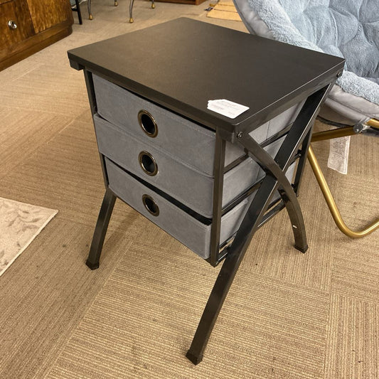 Black Mod Side Table w/Three Fabric Drawers C SIDE TABLES