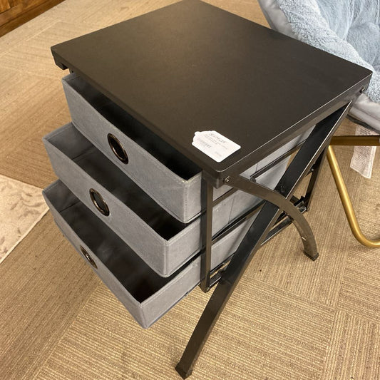 Black Mod Side Table w/Three Fabric Drawers C SIDE TABLES