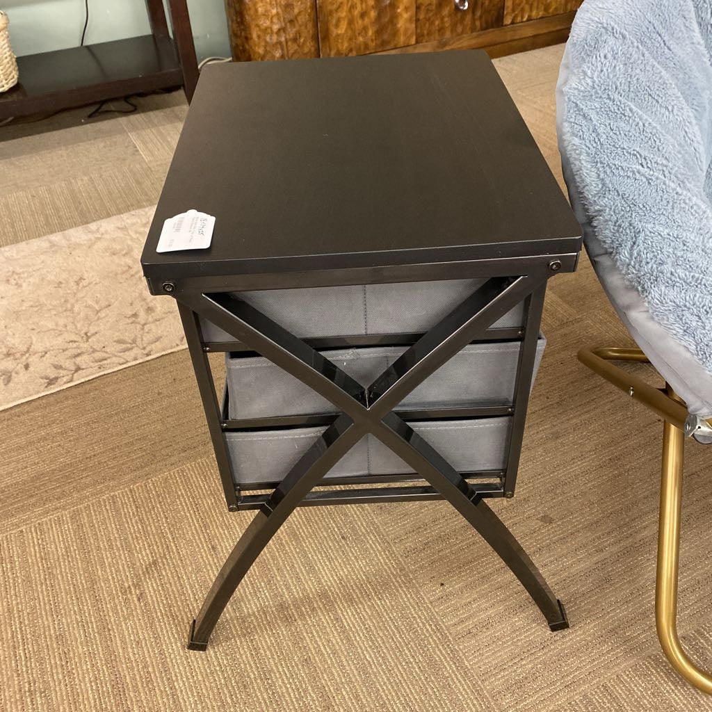 Black Mod Side Table w/Three Fabric Drawers C SIDE TABLES