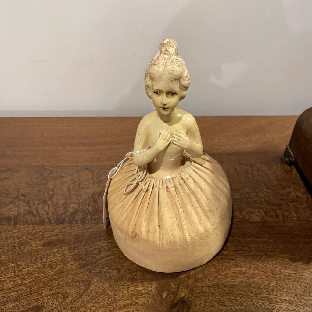 1920's Chalkware Doll Pincushion w/ Sawdust Fill UNIQUE FINDS