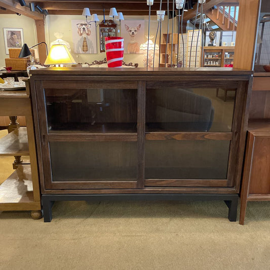 Dark Wood Sliding Door Midheight Display Cabinet C CABINETS