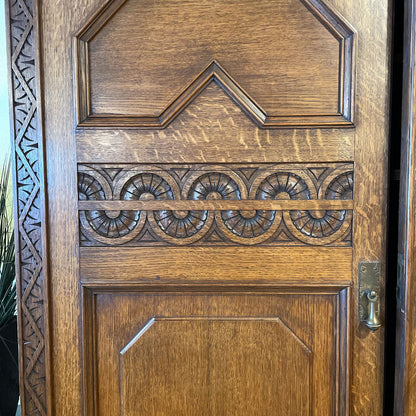 Edwardian Armoire w Carved Floral Motif Doors & Interior Drawers C CABINETS