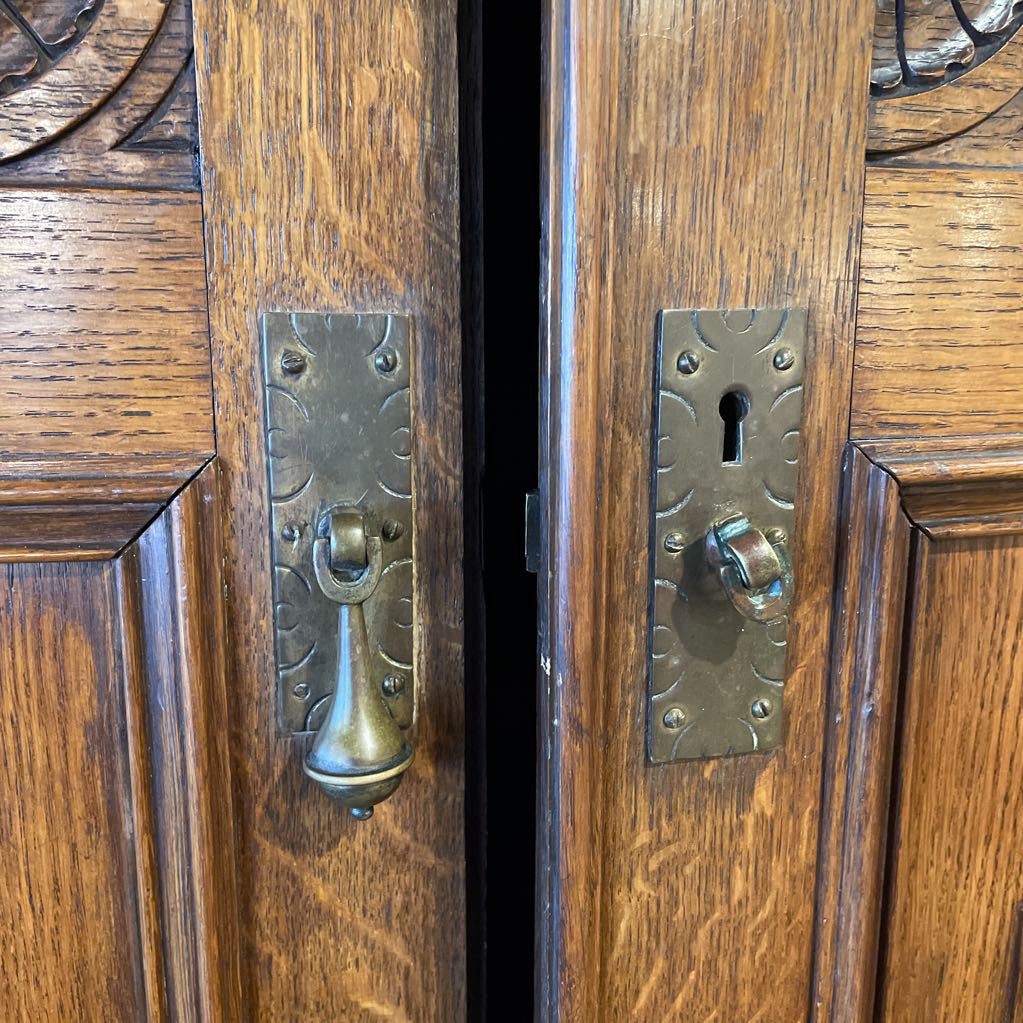 Edwardian Armoire w Carved Floral Motif Doors & Interior Drawers C CABINETS