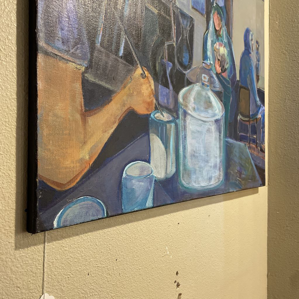 Linda Jo Duffy Acrylic Blue Coffee Bar Art