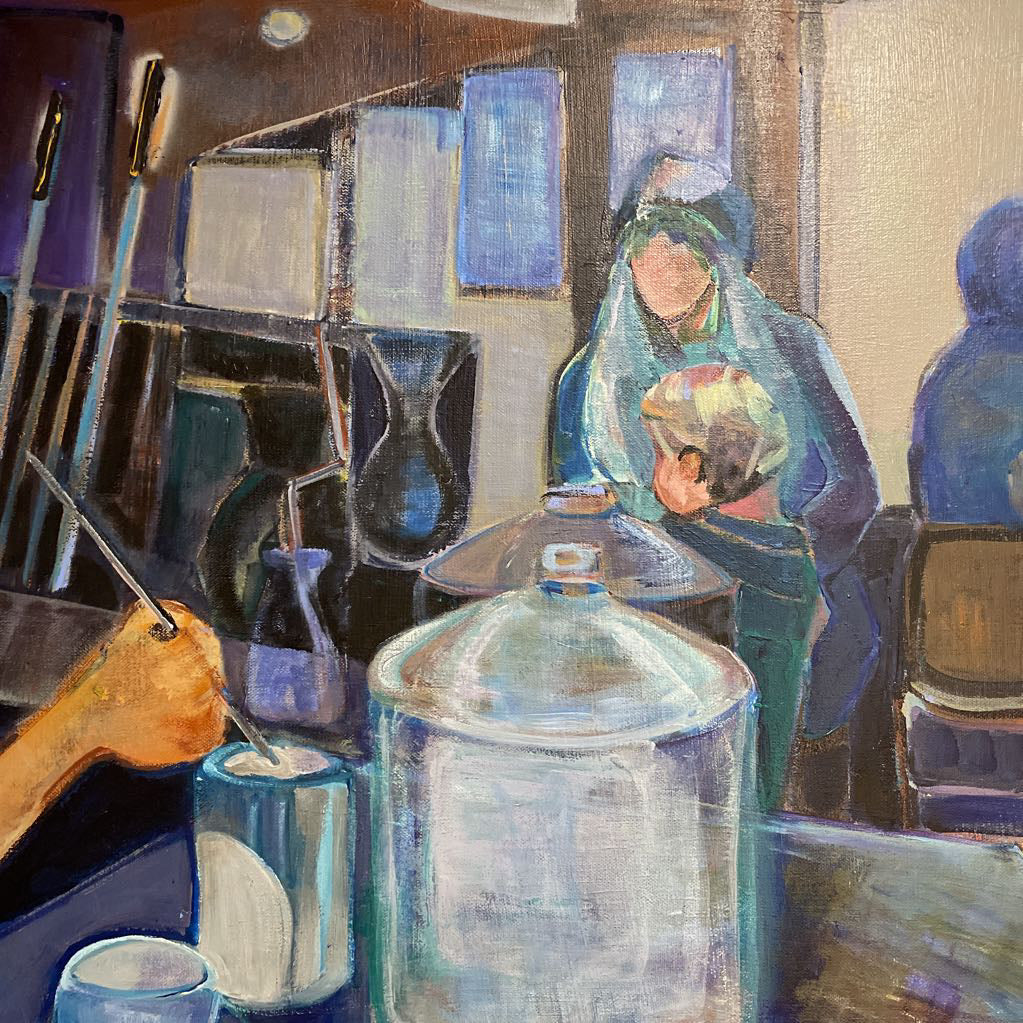 Linda Jo Duffy Acrylic Blue Coffee Bar Art