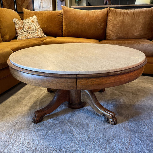 Stone Top Round Coffee Table w/ Claw Feet C COFFEE TABLES