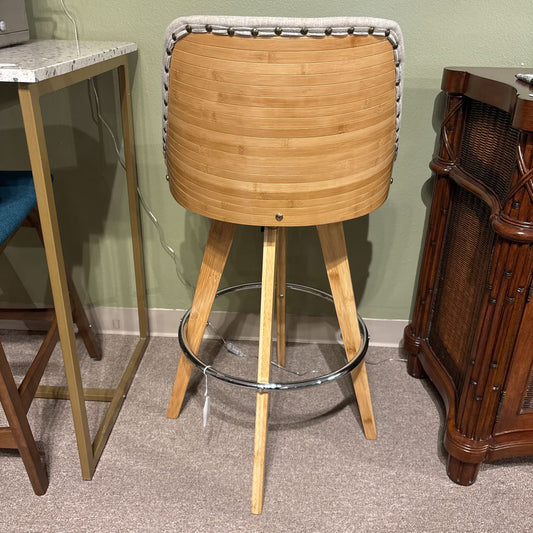 Bamboo Swivel Bar Stool w/ Microfiber Upholstery