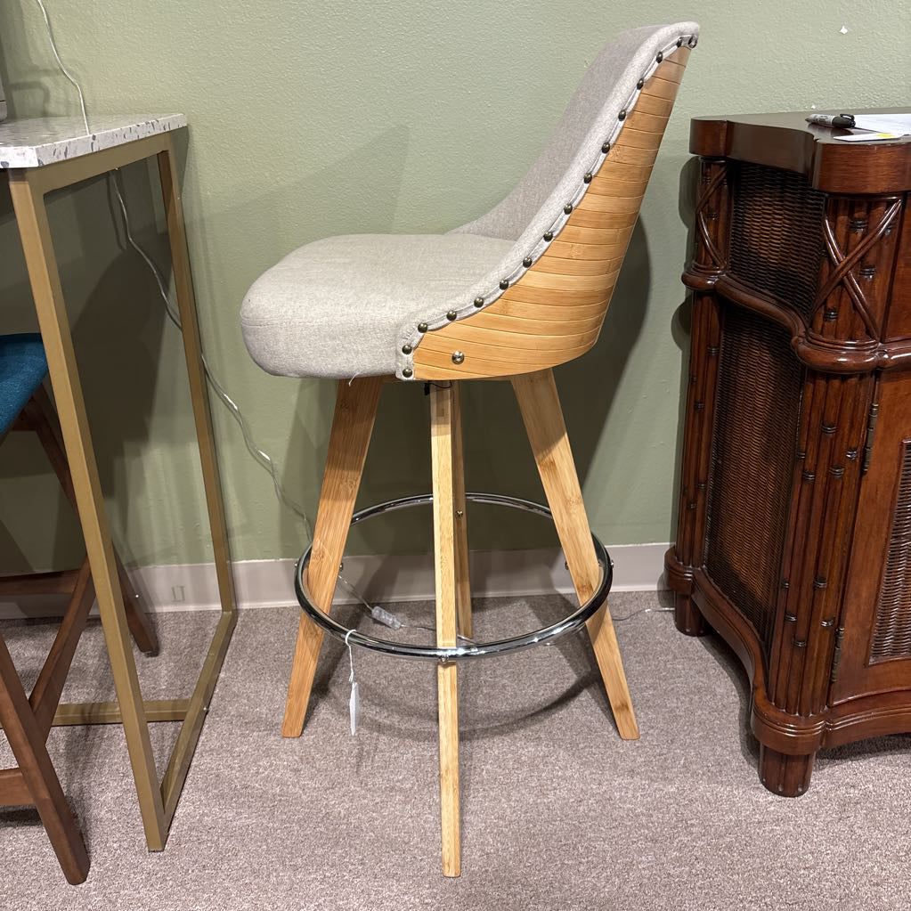 Bamboo Swivel Bar Stool w/ Microfiber Upholstery