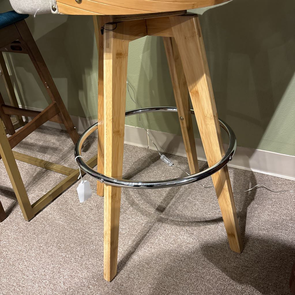 Bamboo Swivel Bar Stool w/ Microfiber Upholstery