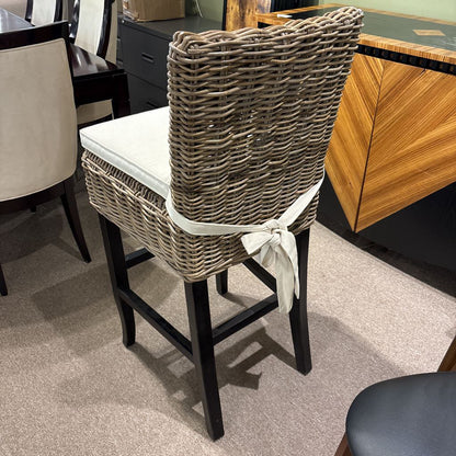 Grey Rattan Bar Stool w/ Seat Cushion