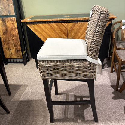 Grey Rattan Bar Stool w/ Seat Cushion C DINING CHAIRS