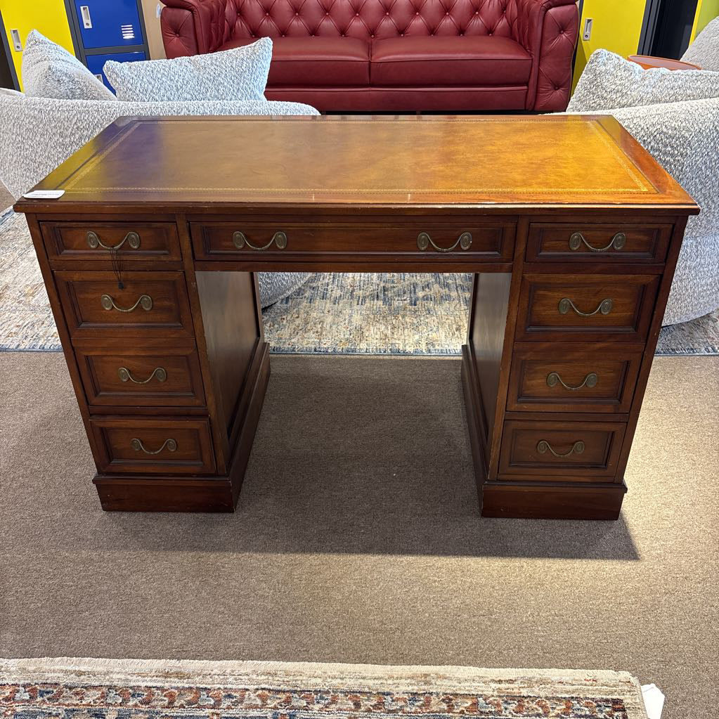 Vintage Mahogany Pedestal Desk w/ Leather Top