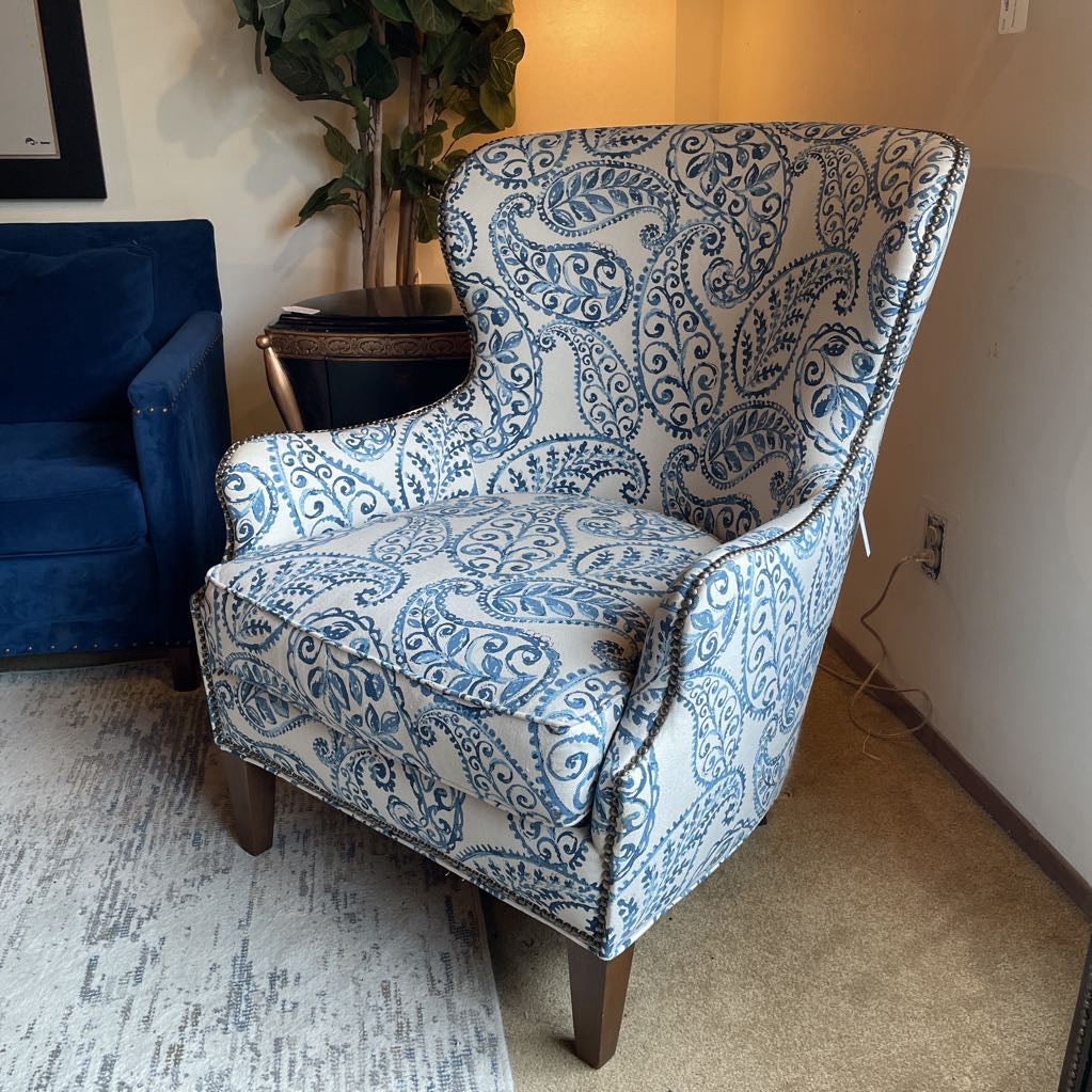 Crate & Barrel Blue & White Paisley Accent Chair U ACCENT CHAIRS