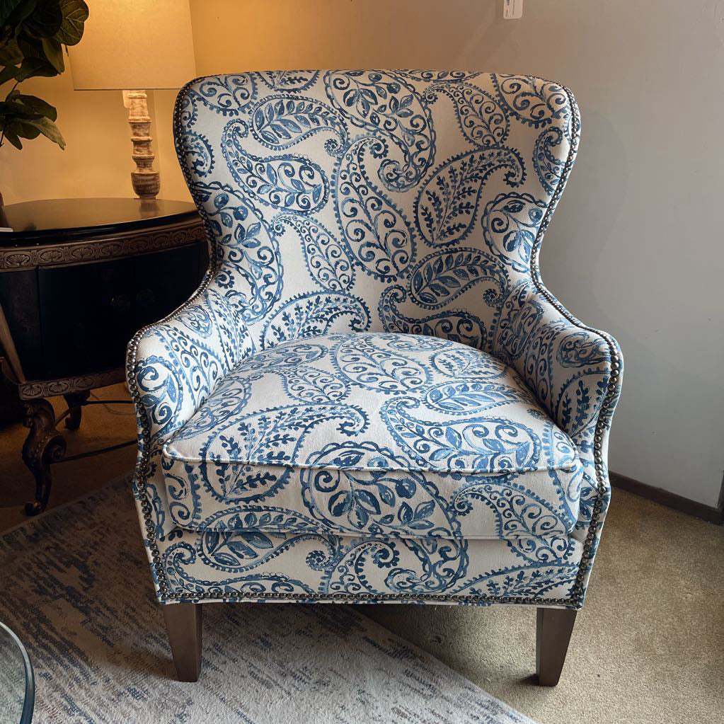 Crate & Barrel Blue & White Paisley Accent Chair U ACCENT CHAIRS