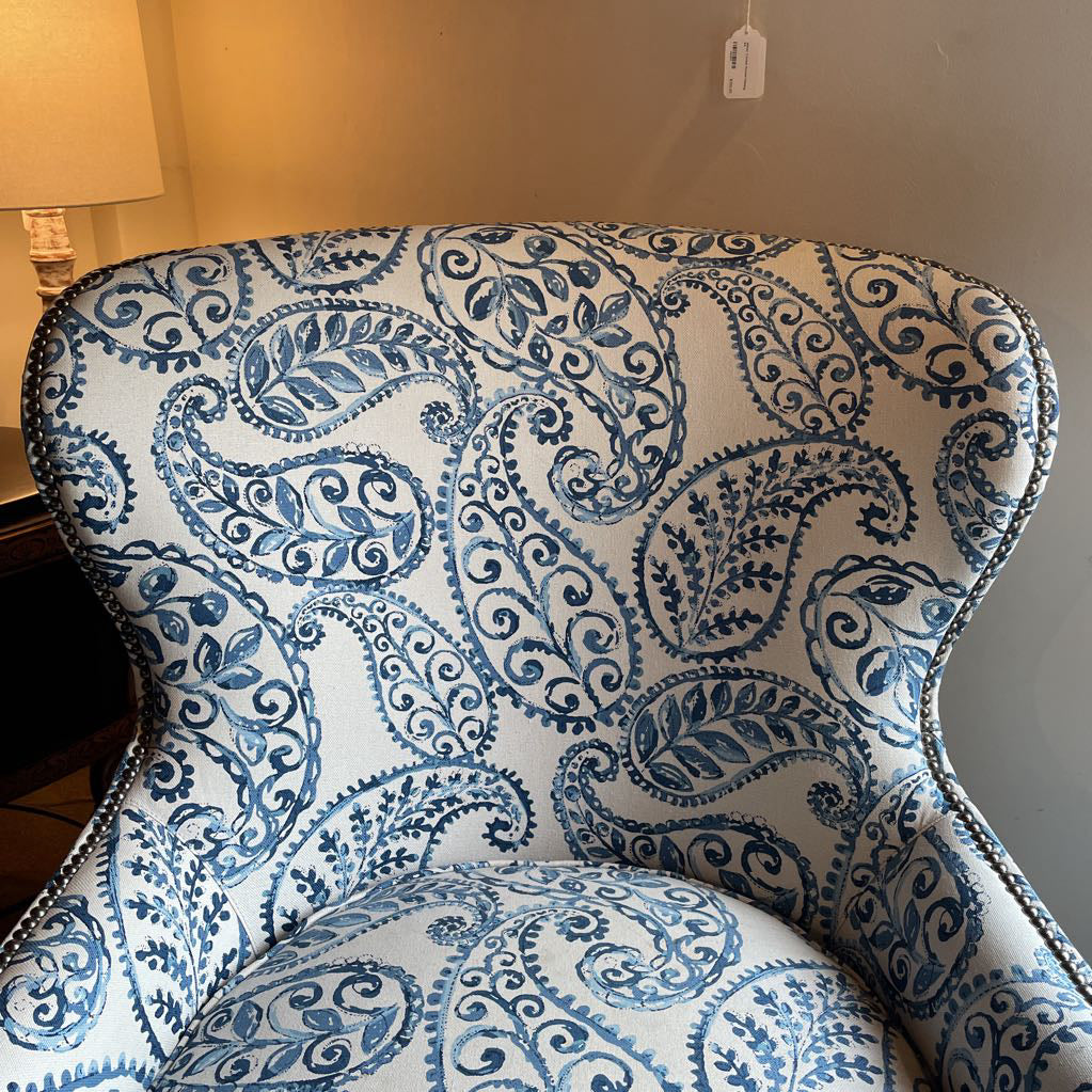 Crate & Barrel Blue & White Paisley Accent Chair U ACCENT CHAIRS