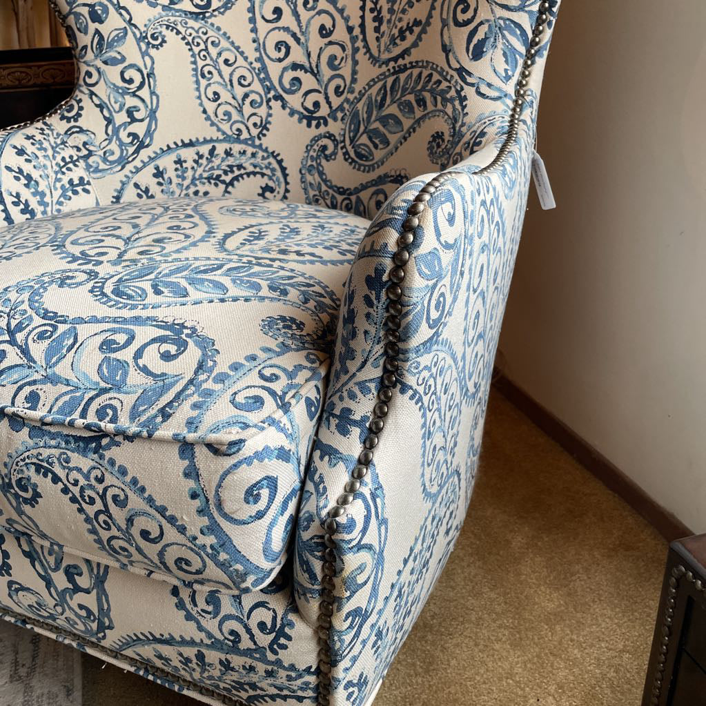 Crate & Barrel Blue & White Paisley Accent Chair U ACCENT CHAIRS