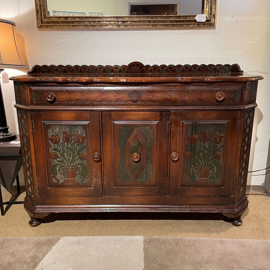Antique Scalloped Top Painted Florals Buffet C SIDEBOARDS